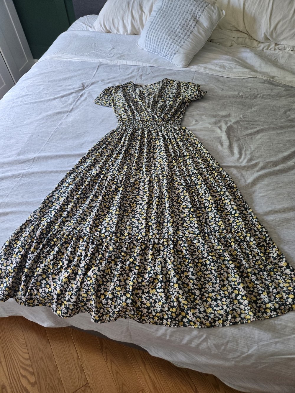 SHEIN Black Maxi Dress with Yellow and White Floral Print